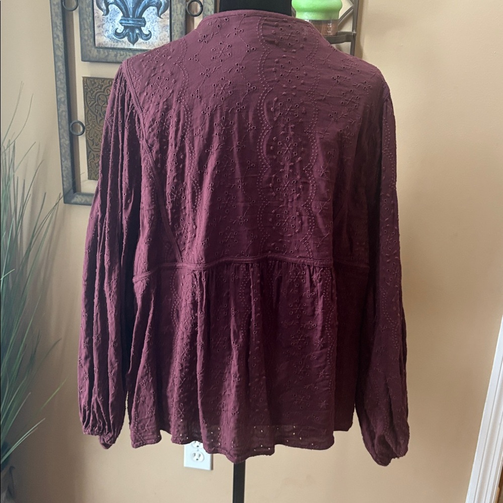 Old Navy Maroon Blouse with Tie Neck - Picture 2 of 4